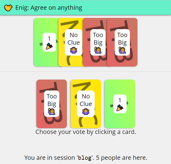 A screenshot of the website Enig, showing four votes and a voting mechanism